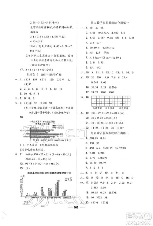 山东科学技术出版社2022新思维伴你学单元达标测试卷四年级下册数学人教版参考答案