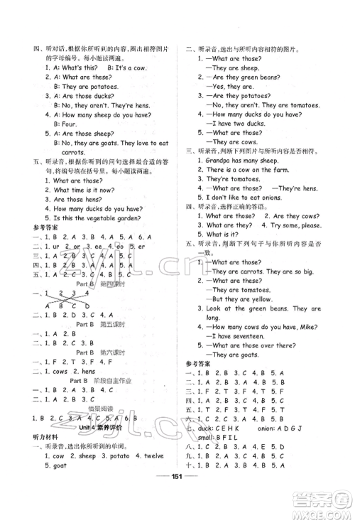 山东科学技术出版社2022新思维伴你学单元达标测试卷四年级下册英语人教版参考答案