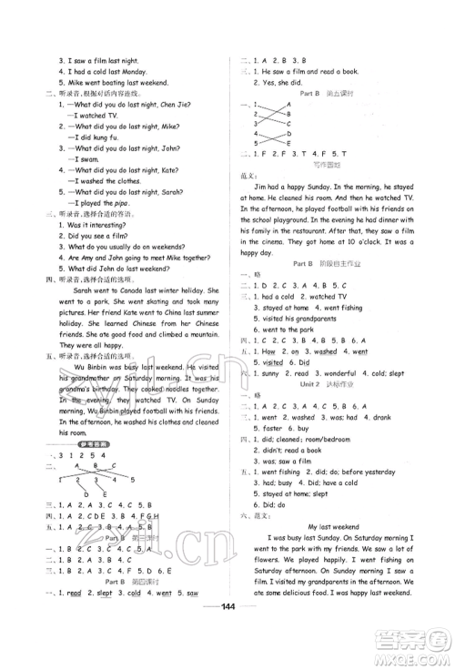 山东科学技术出版社2022新思维伴你学单元达标测试卷六年级下册英语人教版参考答案
