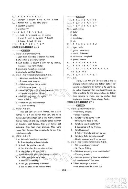 山东科学技术出版社2022新思维伴你学单元达标测试卷六年级下册英语人教版参考答案