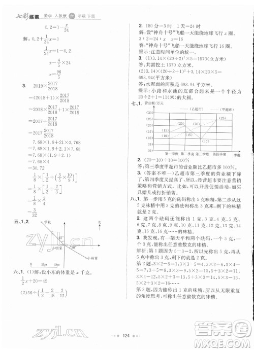 河北教育出版社2022七彩练霸数学六年级下册人教版答案