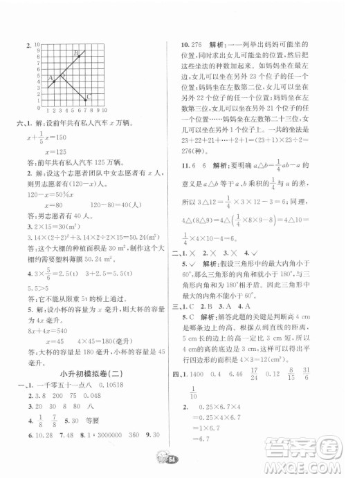 河北教育出版社2022七彩练霸数学六年级下册人教版答案