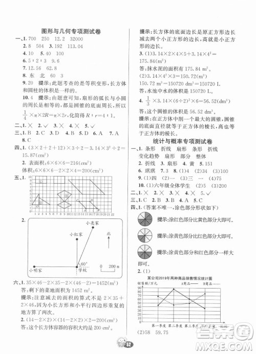 河北教育出版社2022七彩练霸数学六年级下册人教版答案