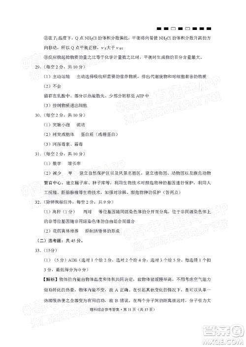 2022届云师大附中高三适应性月考十一理科综合试题及答案