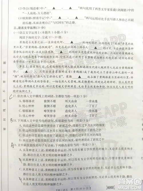 2022年金太阳高三联考6002C语文试题及答案