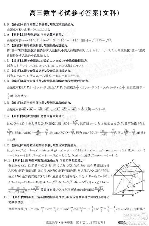 2022年金太阳高三联考6002C文科数学试题及答案