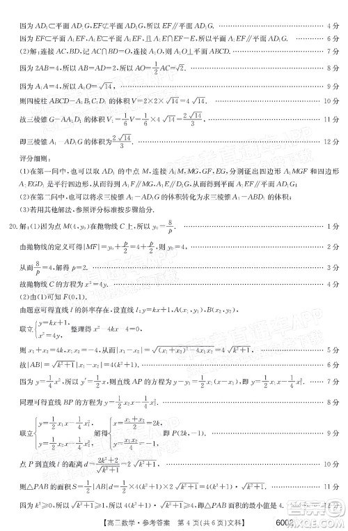 2022年金太阳高三联考6002C文科数学试题及答案