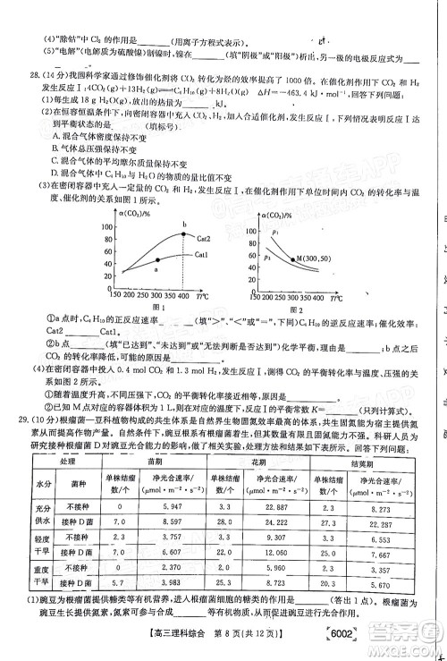 2022年金太阳高三联考6002C理科综合试题及答案