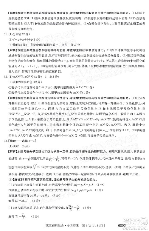 2022年金太阳高三联考6002C理科综合试题及答案