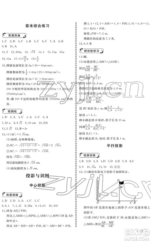 山东人民出版社2022初中卷行知天下九年级数学下册青岛版答案