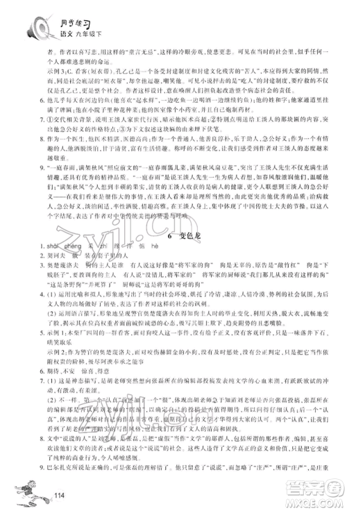 浙江教育出版社2022同步练习九年级下册语文人教版参考答案 浙江教育出版社2022同步练习九年级下册语文人教版参考答案