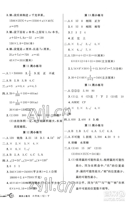北方妇女儿童出版社2022优品小课堂作业六年级数学下册SJ苏教版答案 北方妇女儿童出版社2022优品小课堂作业六年级数学下册SJ苏教版答案