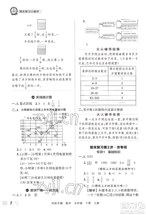 江西人民出版社2022王朝霞各地期末试卷精选五年级下册数学人教版河南专版参考答案