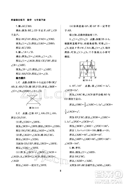 北京师范大学出版社2022数学配套综合练习七年级下册人教版答案