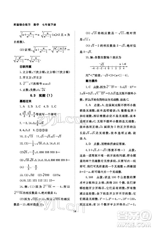 北京师范大学出版社2022数学配套综合练习七年级下册人教版答案