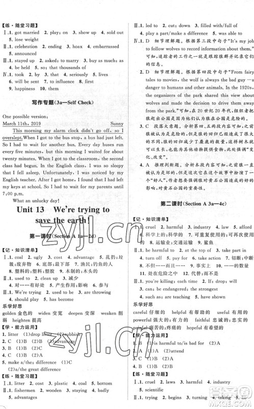 海南出版社2022知行课堂新课程同步练习册九年级英语下册人教版答案