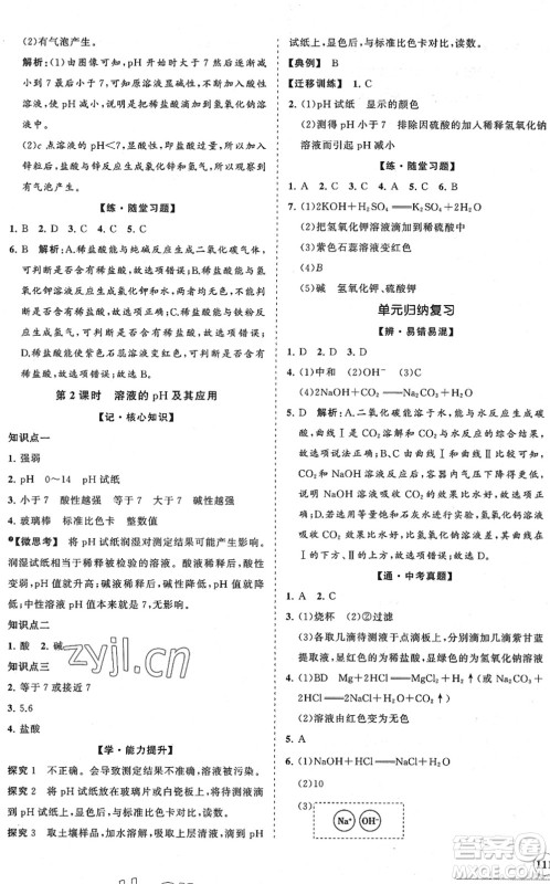 海南出版社2022知行课堂新课程同步练习册九年级化学下册人教版答案