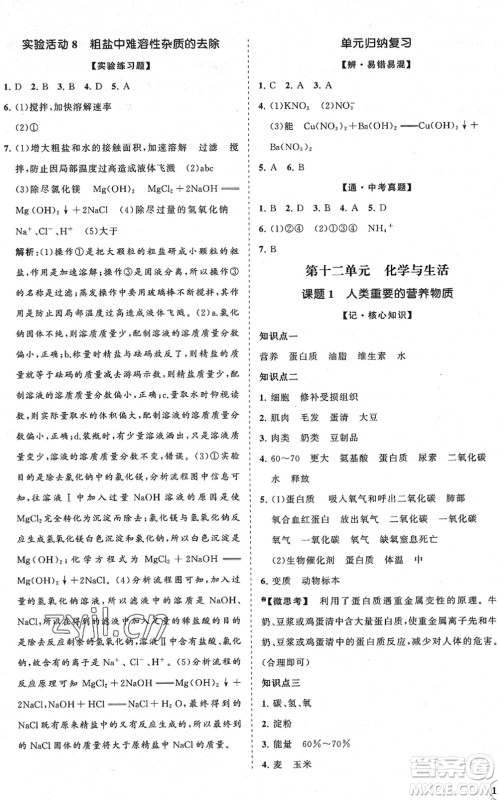 海南出版社2022知行课堂新课程同步练习册九年级化学下册人教版答案