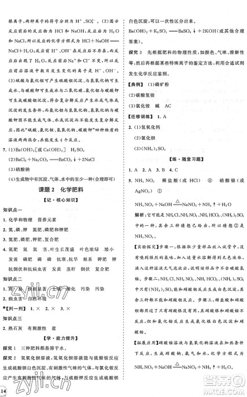 海南出版社2022知行课堂新课程同步练习册九年级化学下册人教版答案