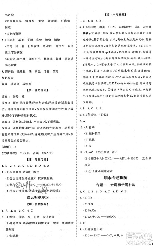海南出版社2022知行课堂新课程同步练习册九年级化学下册人教版答案