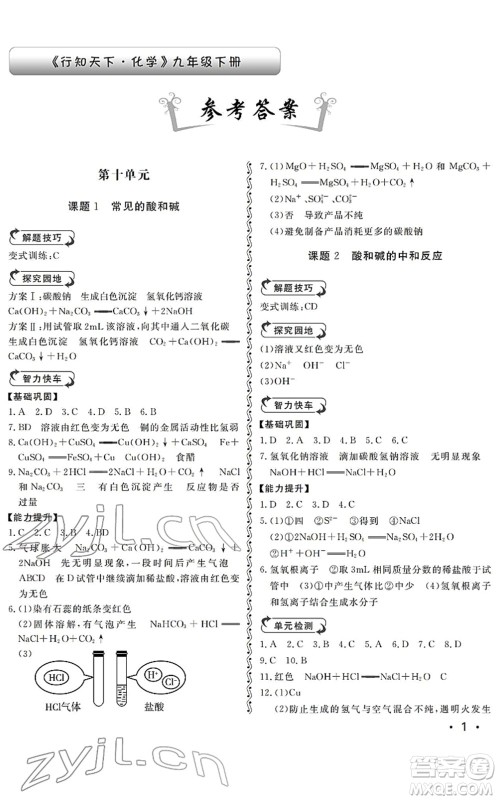 山东人民出版社2022初中卷行知天下九年级化学下册人教版答案