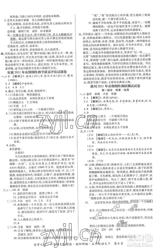 天津科学技术出版社2022追梦之旅小学期末真题篇五年级语文下册RJ人教版南阳专版答案