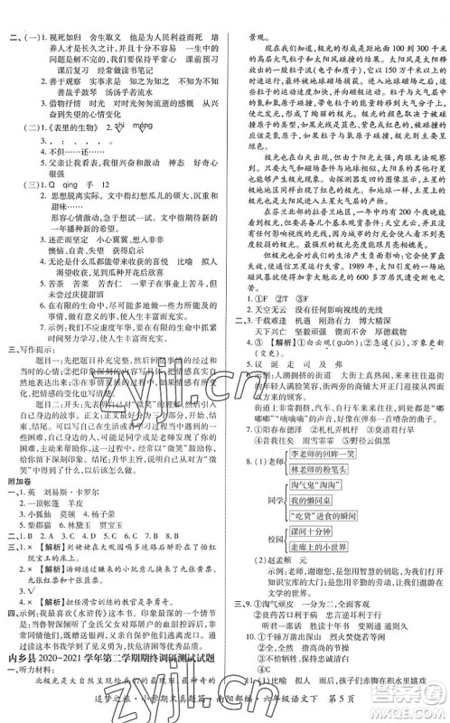 天津科学技术出版社2022追梦之旅小学期末真题篇六年级语文下册RJ人教版南阳专版答案 天津科学技术出版社2022追梦之旅小学期末真题篇六年级语文下册RJ人教版南阳专版答案