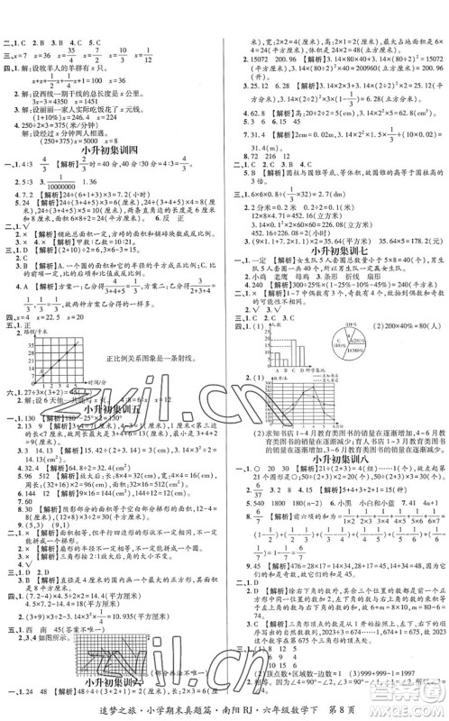 天津科学技术出版社2022追梦之旅小学期末真题篇六年级数学下册RJ人教版南阳专版答案