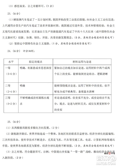 2022年郑州市中招适应性测试历史试卷及答案