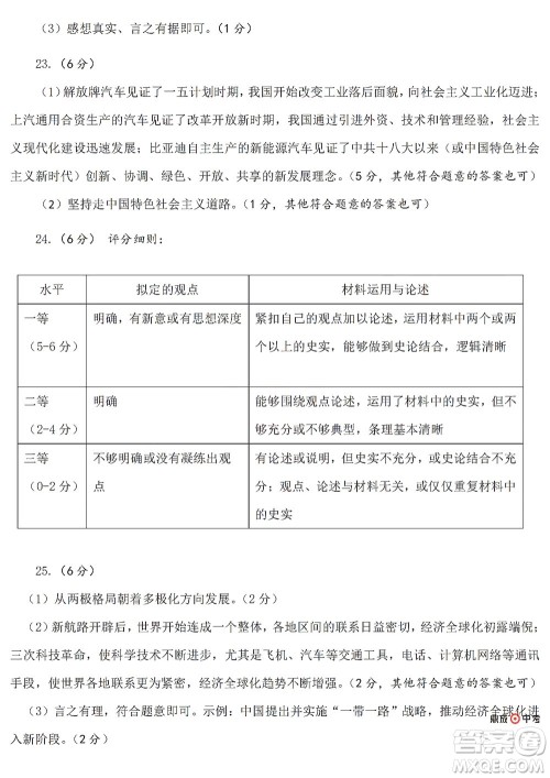 2022年郑州市中招适应性测试历史试卷及答案