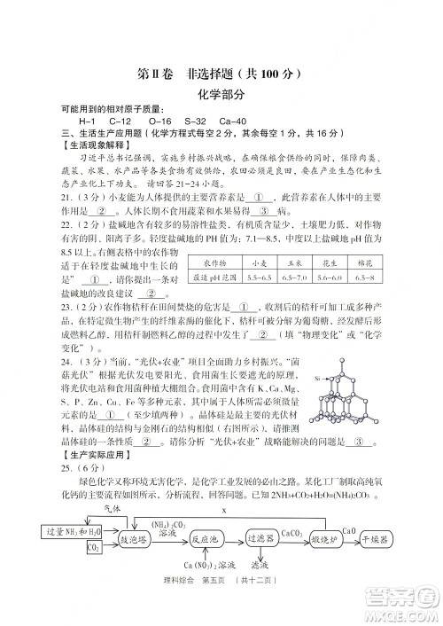 2022年山西省吕梁市中考第二次模拟考试卷理科综合试题及答案
