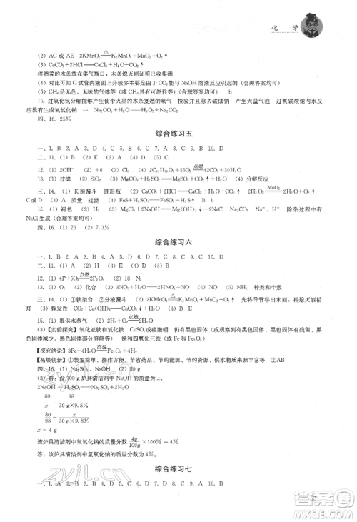 湖南人民出版社2022初中复习指导化学通用版参考答案
