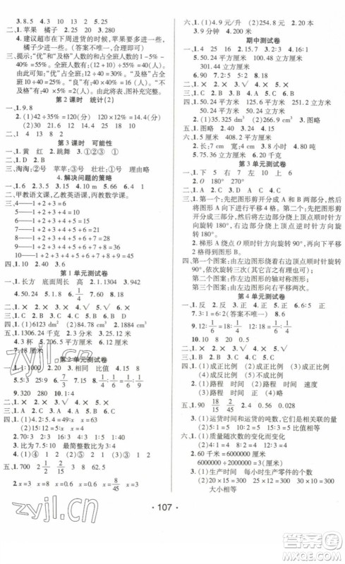 阳光出版社2022自主课堂六年级数学下册BS北师版答案