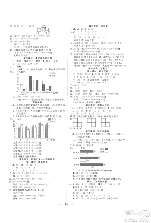 西安出版社2022夺冠新课堂随堂练测四年级下册数学人教版参考答案