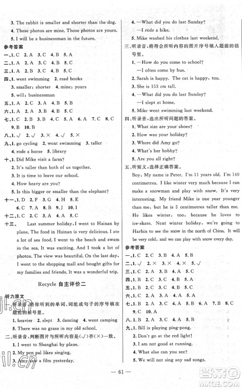 长江少年儿童出版社2022智慧课堂自主评价六年级英语下册通用版答案
