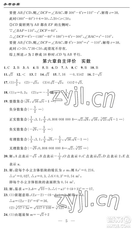 长江少年儿童出版社2022智慧课堂自主评价七年级数学下册通用版答案