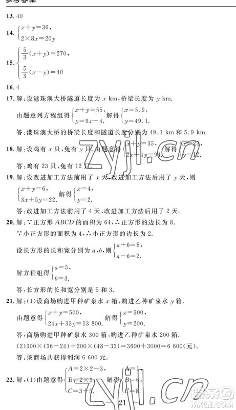 长江少年儿童出版社2022智慧课堂自主评价七年级数学下册通用版答案