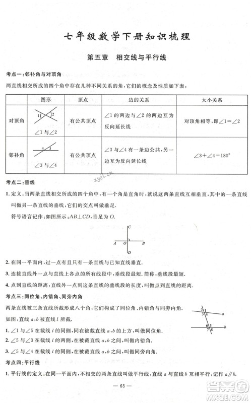 长江少年儿童出版社2022智慧课堂自主评价七年级数学下册通用版答案
