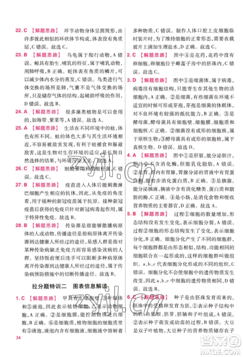 延边教育出版社2022金考卷百校联盟中考信息卷生物学通用版江西专版参考答案