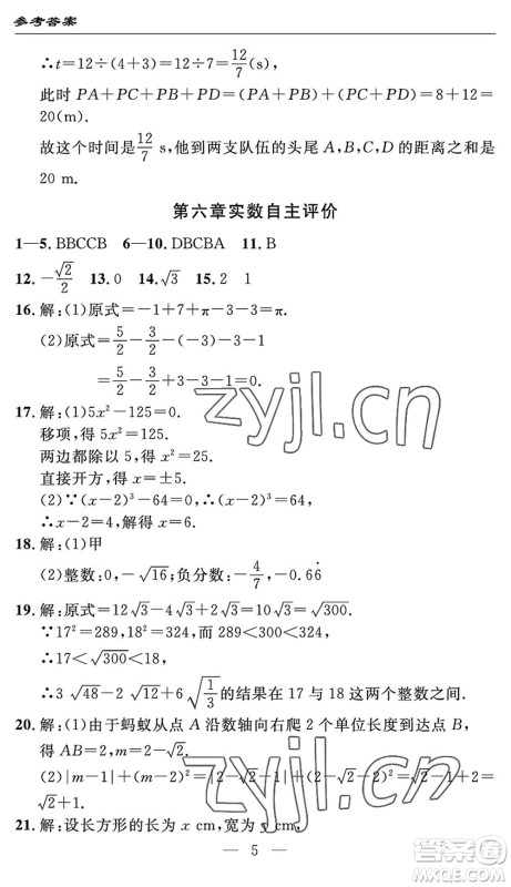 长江少年儿童出版社2022智慧课堂自主评价七年级数学下册通用版宜昌专版答案