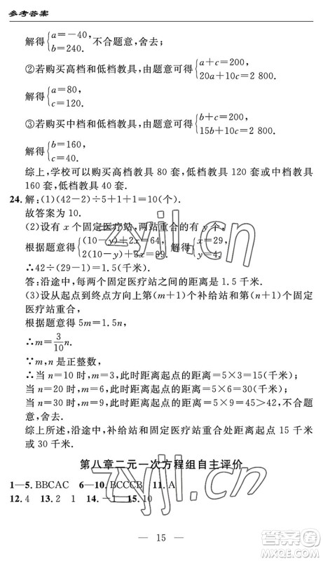 长江少年儿童出版社2022智慧课堂自主评价七年级数学下册通用版宜昌专版答案