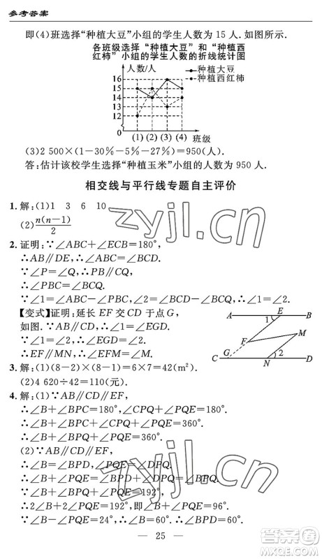 长江少年儿童出版社2022智慧课堂自主评价七年级数学下册通用版宜昌专版答案