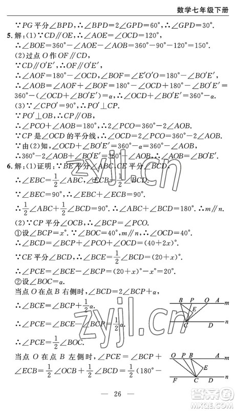 长江少年儿童出版社2022智慧课堂自主评价七年级数学下册通用版宜昌专版答案