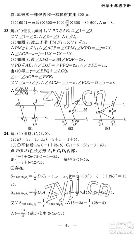 长江少年儿童出版社2022智慧课堂自主评价七年级数学下册通用版宜昌专版答案