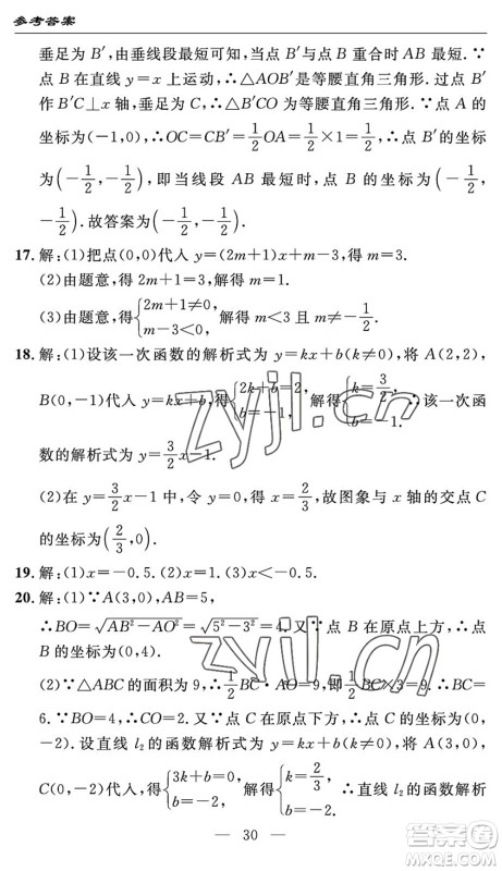 长江少年儿童出版社2022智慧课堂自主评价八年级数学下册通用版答案