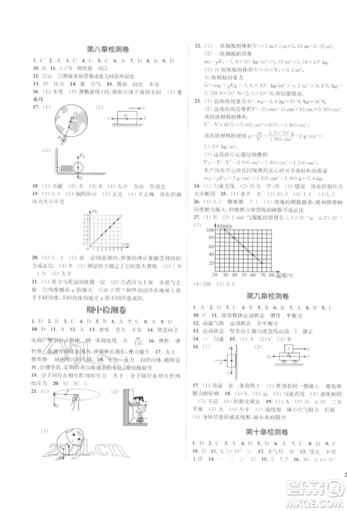 延边大学出版社2022学霸作业本八年级下册物理苏科版参考答案