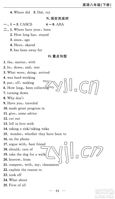 长江少年儿童出版社2022智慧课堂自主评价八年级英语下册通用版答案