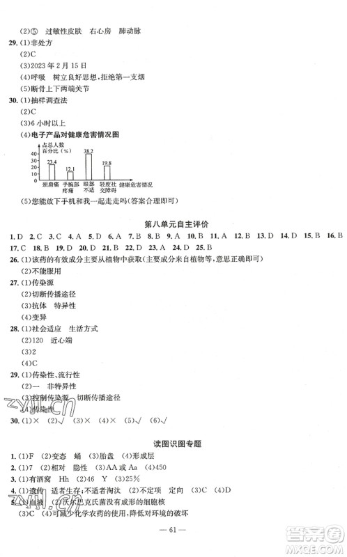 长江少年儿童出版社2022智慧课堂自主评价八年级生物下册通用版答案