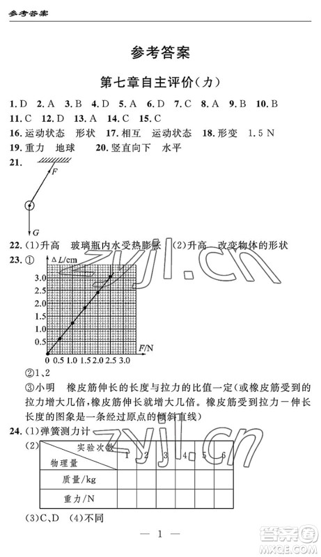 长江少年儿童出版社2022智慧课堂自主评价八年级物理下册通用版宜昌专版答案