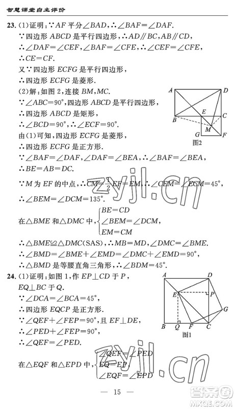 长江少年儿童出版社2022智慧课堂自主评价八年级数学下册通用版宜昌专版答案